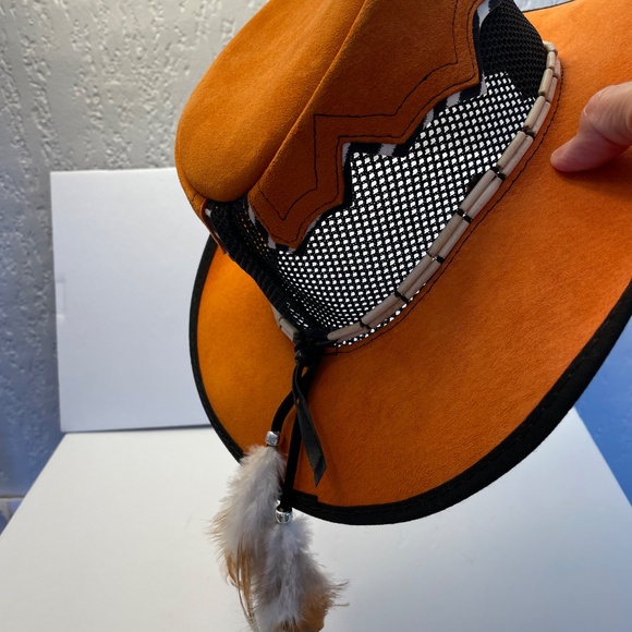 Cowboy Hat Orange & Zebra Soft Suede - Medium - Made in USA - Picture 8 of 11